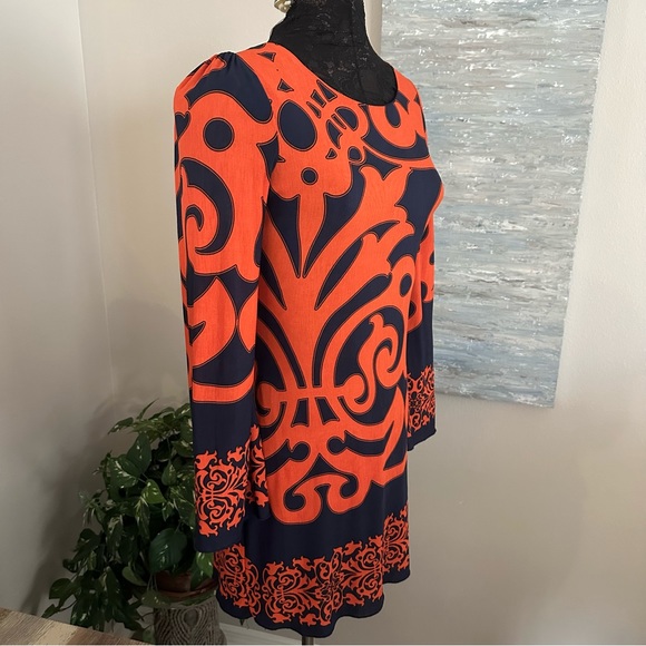 Beautiful Nico LA women’s bell sleeve lined dress orange and navy Size Small - Picture 5 of 9